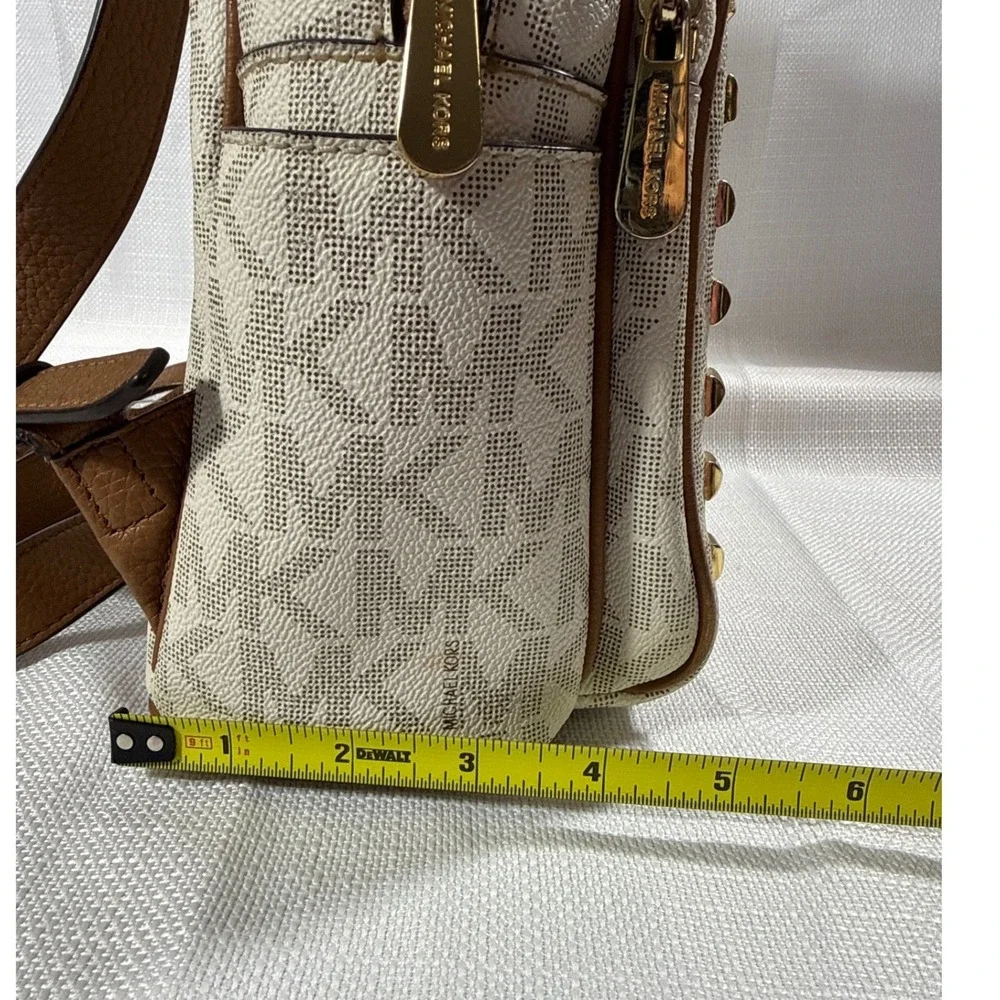 Michael Kors Abbey Medium Studded Backpack Vanilla MK Signature Logo Bag